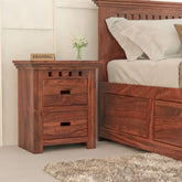 Amer Solid Sheesham Wood Bedside Table With 2 Drawers (Natural Finish)